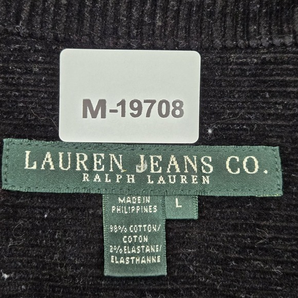 Lauren Jeans Co. Ralph Women Jacket L Black Corduroy Trucker Button - Picture 2 of 7